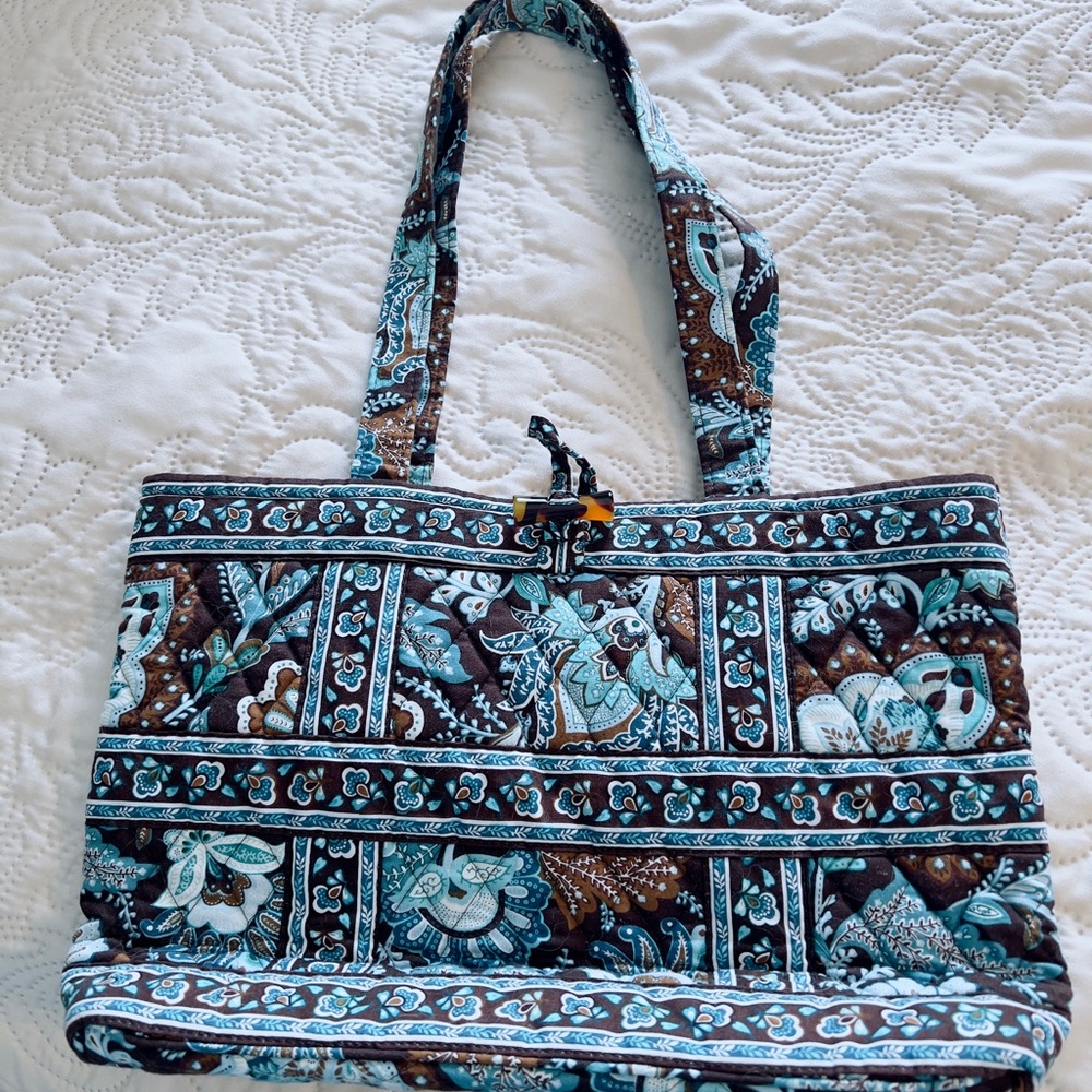 Floral Patterned Tote Bag - Blue and Brown